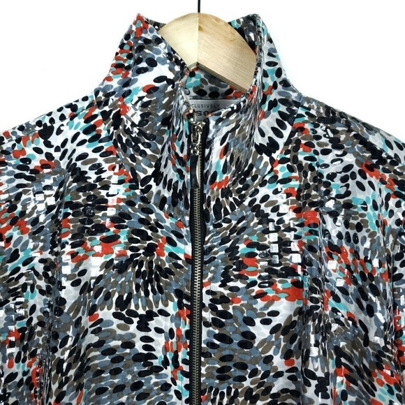 Exclusively Misook Sweater Medium Colorful Spotted Shiny Flashy Zip Up Cardigan - Picture 2 of 7